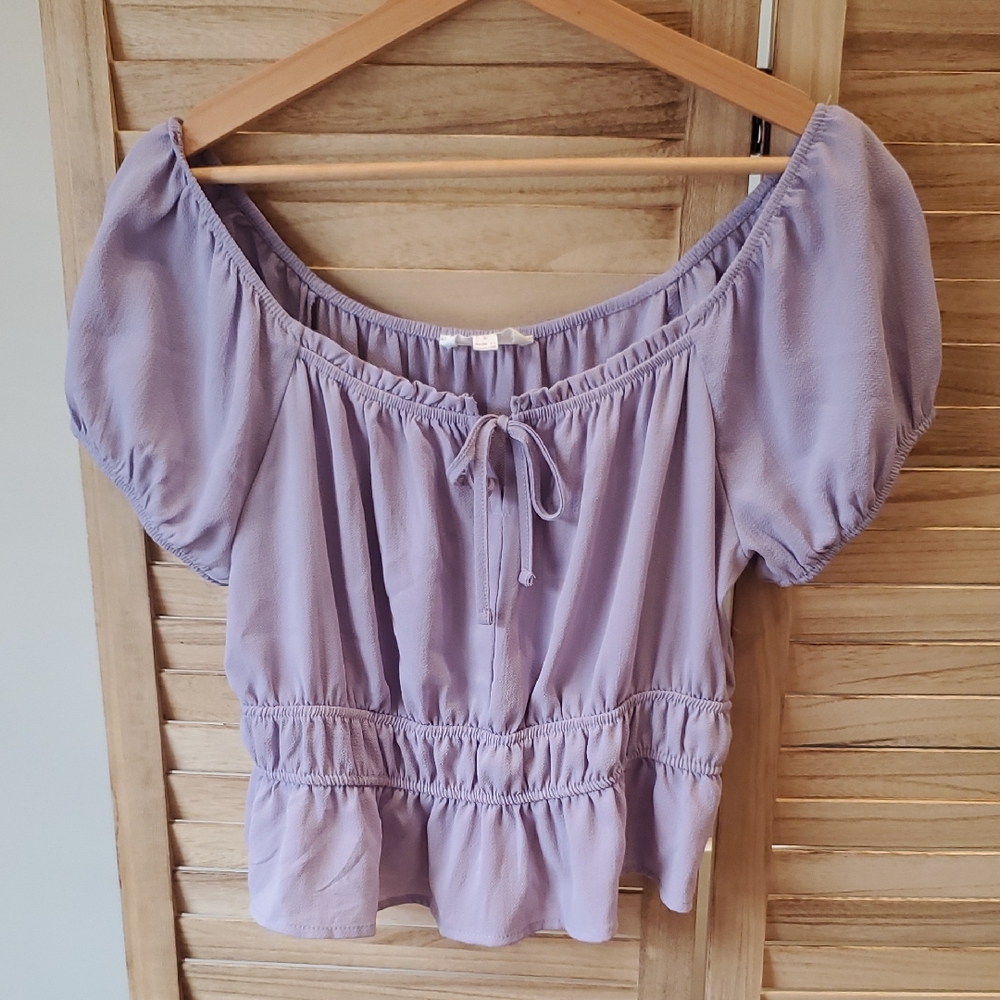 Pink Rose Lavender Puff Sleeve Coquette Women's Top Sz L